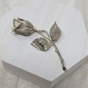 Vintage Giovanni Signed Silver Tone Rose Brooch